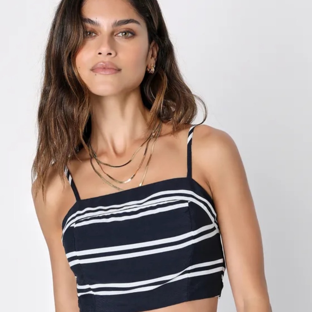 Coastal Living Navy Blue and White Striped Two Piece Jumpsuit - Picture 2 of 5
